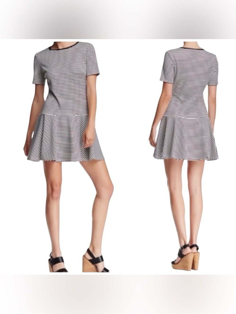 Trina Turk Striped Peplum Dress Size M Black White Preppy Resort Designer